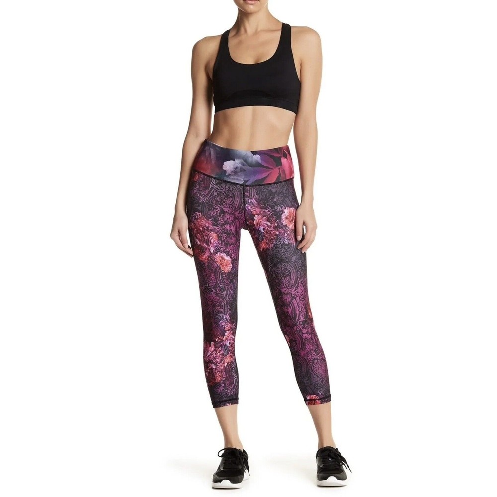 Nanette Lepore Baroque Smoothe Capri Workout Leggings Purple Floral Print sz S